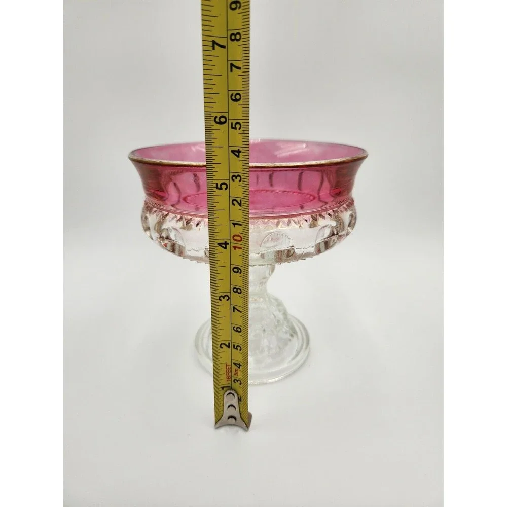 Vintage Kings Crown Thumbprint Compote Pedestal Bowl Candy Dish ruby red flashed